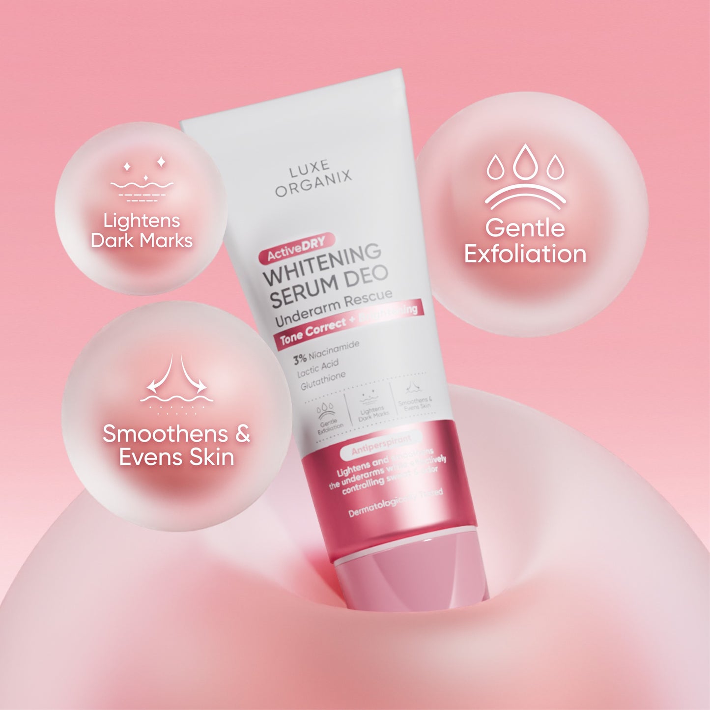 LUXE ORGANIX Active Dry Whitening Serum Deodorant Underarm Rescue 50g