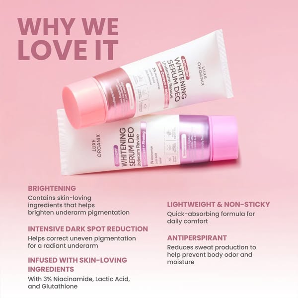 LUXE ORGANIX Active Dry Whitening Serum Deodorant Underarm Rescue 50g