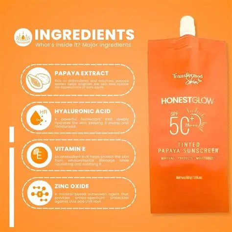 Honest Glow Tinted Papaya Sunscreen SPF50 PA+++ 50g