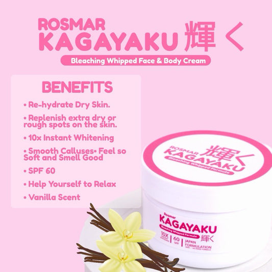 Rosmar Kagayaku Bleaching Whipped Cream 10x Whitening No Rinse Formula Face and Body 250g