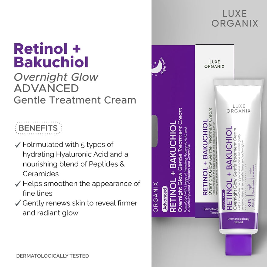 LUXE ORGANIX Retinol+ Bakuchiol Overnight Glow Gentle Treatment Cream 30g