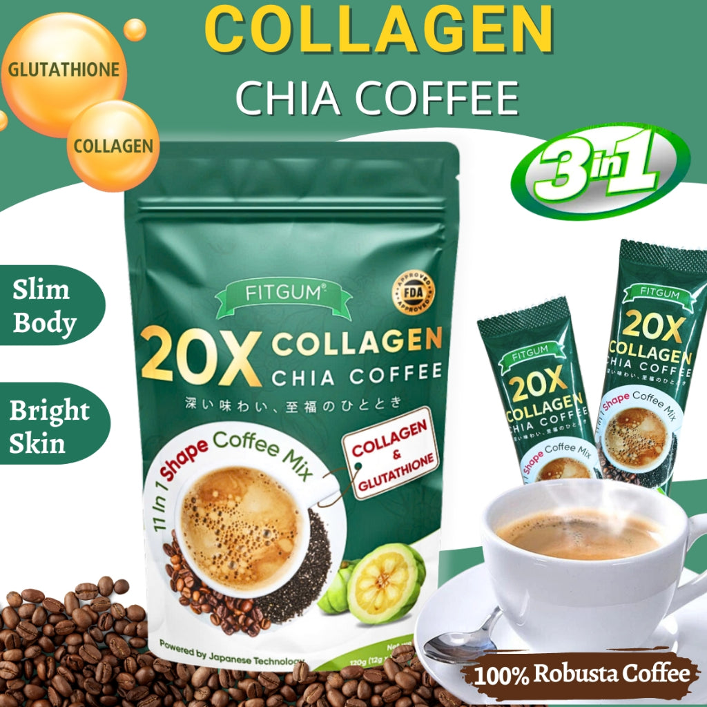 Fitgum 20X Collagen Chia Coffee Drink With Glutathione