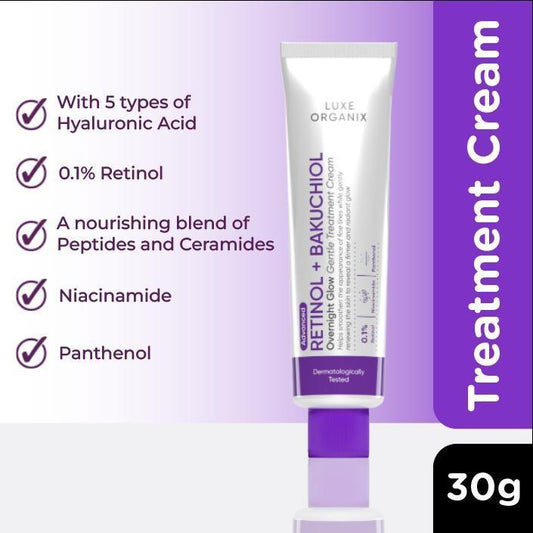 LUXE ORGANIX Retinol+ Bakuchiol Overnight Glow Gentle Treatment Cream 30g