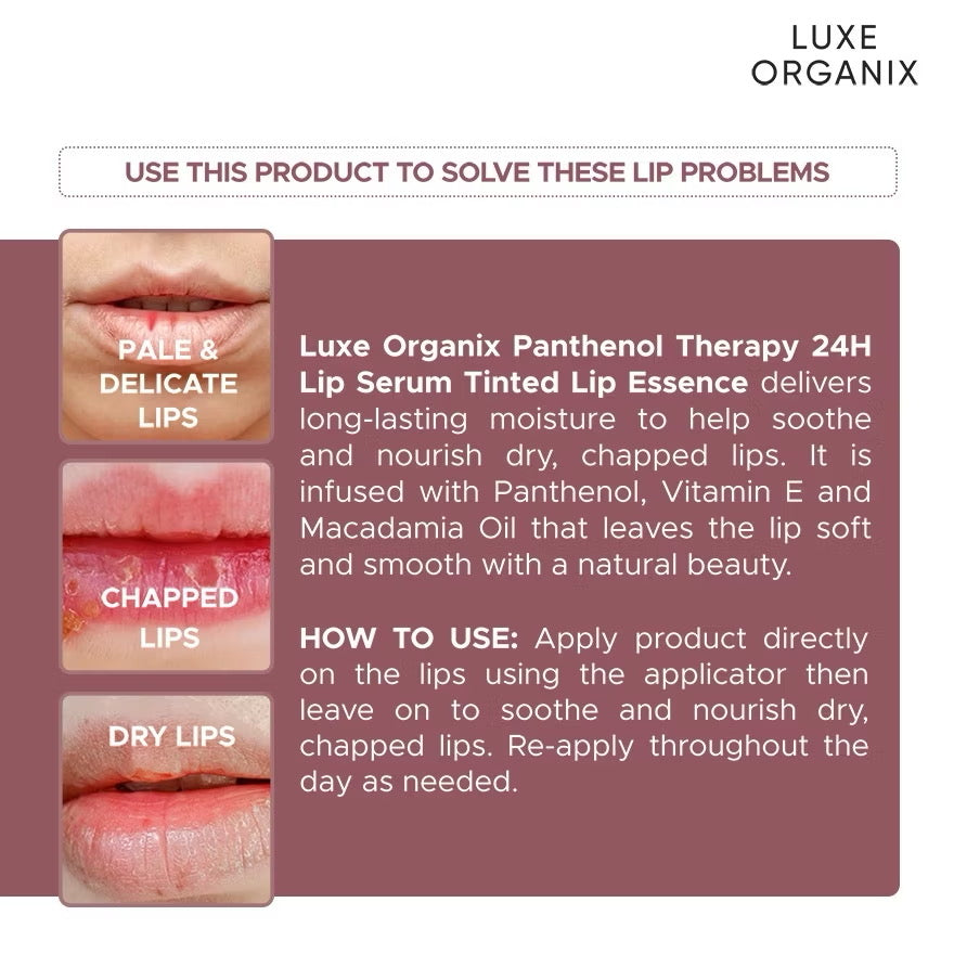 Luxe Organix Panthenol Therapy 24H Lip Serum Tinted Lip Essence Honey Glaze Dark