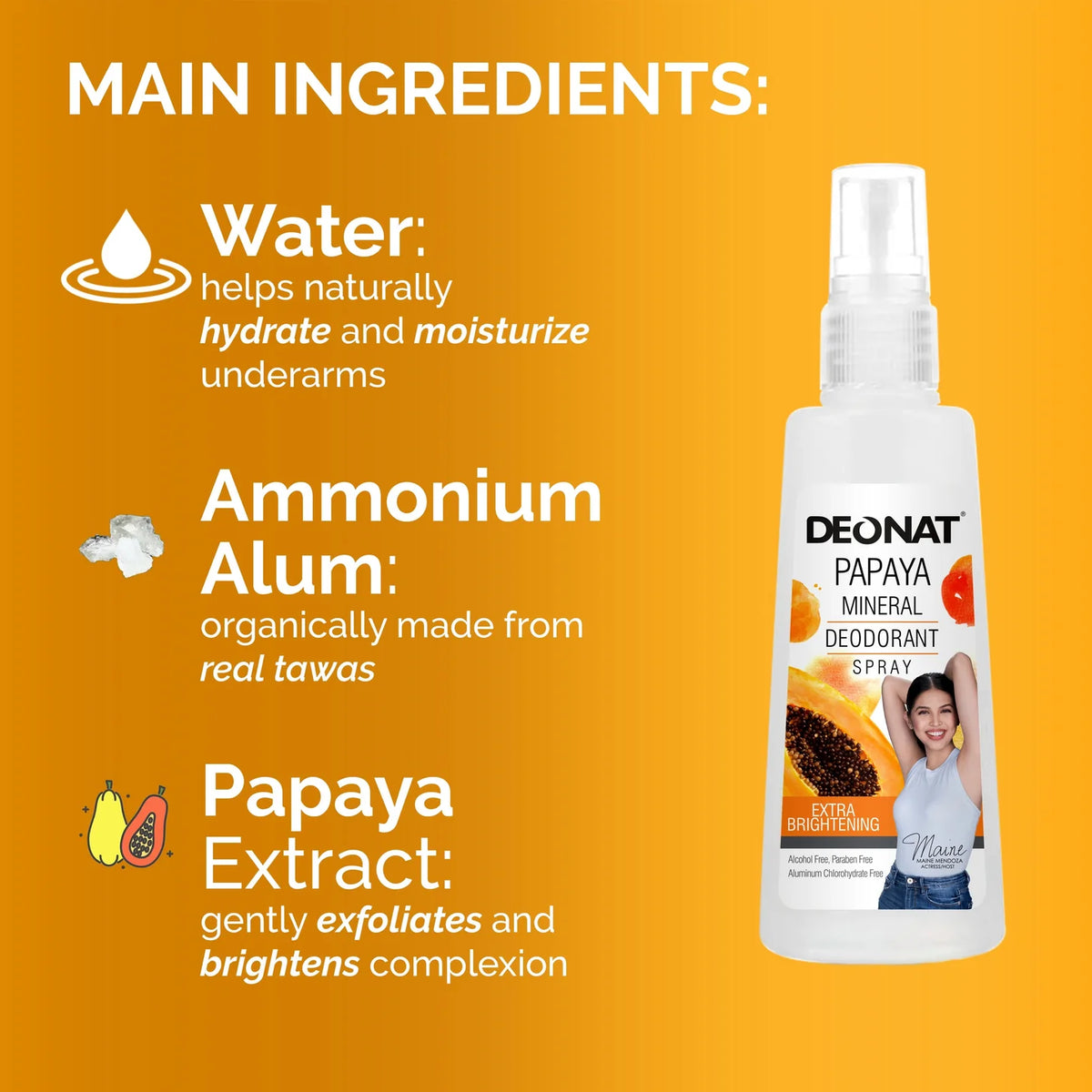 Deonat Papaya Mineral Deodorant Spray Extra Brightening 100ml