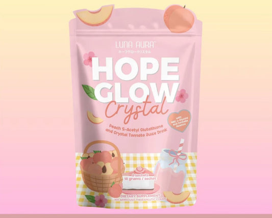 Luna Aura Hope Glow Crystal Peach Glutathione Juice Drink 8 sachets