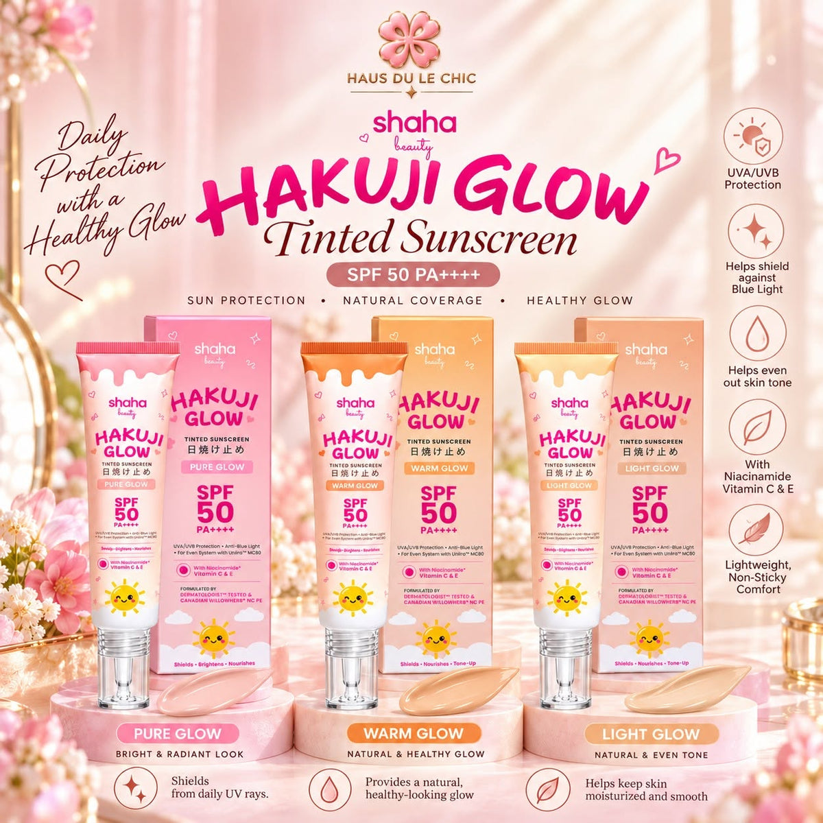 Shaha Beauty Hakuji Glow Sunscreen Pure Glow SPF 50 PA++++ 30ml