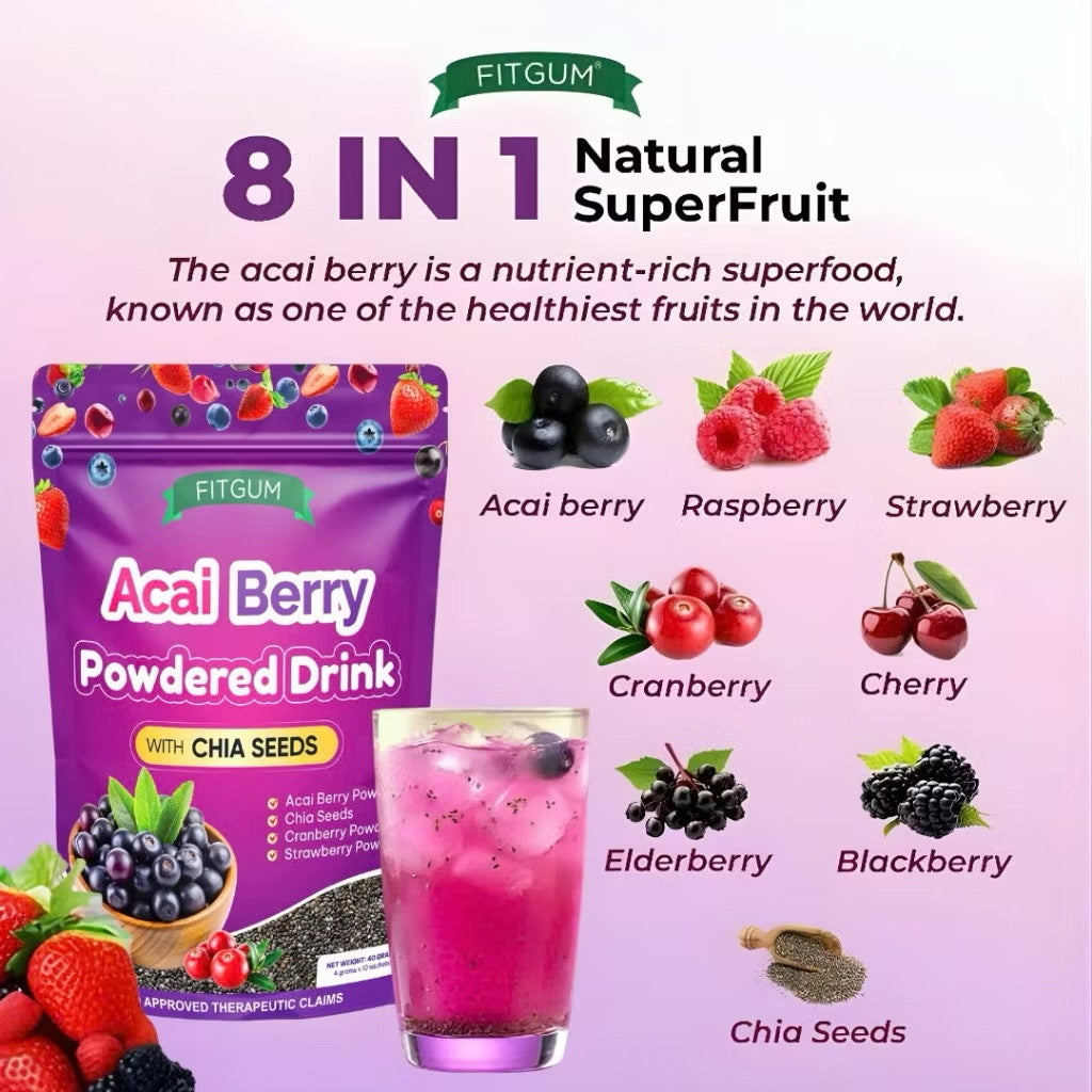Fitgum Acai Berry Powdered Drink with Chia Seeds 10 sachets