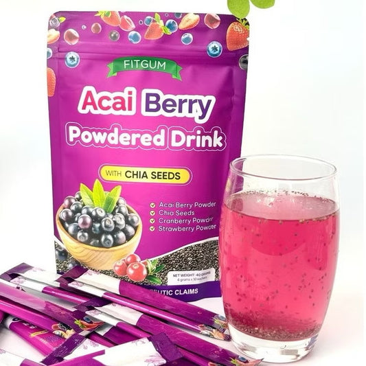 Fitgum Acai Berry Powdered Drink with Chia Seeds 10 sachets
