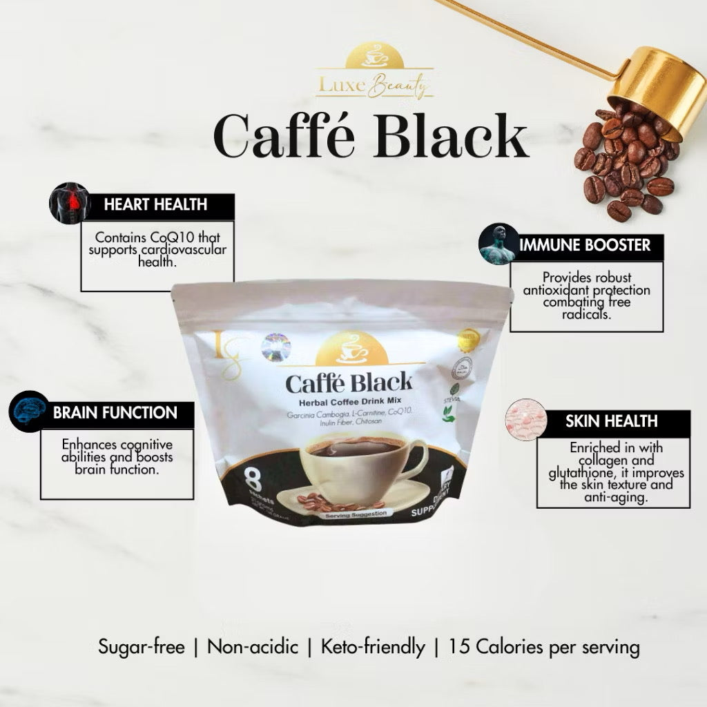 Luxe Slim Caffe Black Herbal Coffee Mix Drink 8 sachets