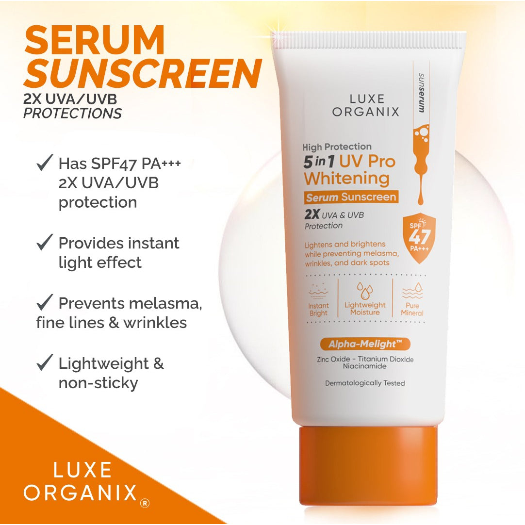 Luxe Organix High Protection 5 in 1 UV Pro Whitening Serum Sunscreen Pure Mineral SPF 100+PA++++
