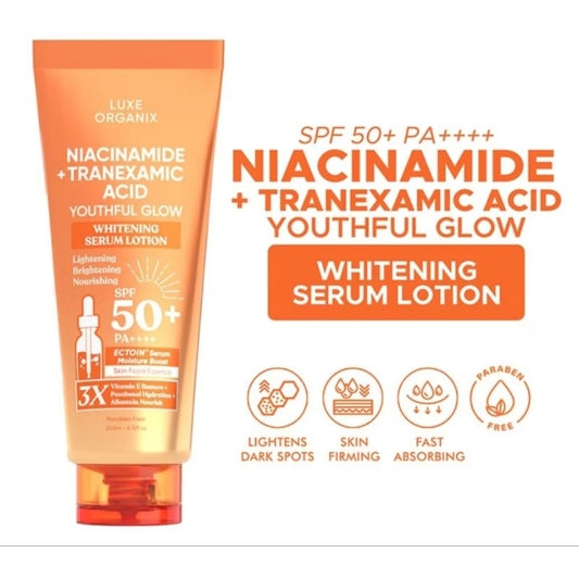 LUXE ORGANIX Niacinamide + Tranexamic Acid Youthful Glow Whitening Serum Lotion