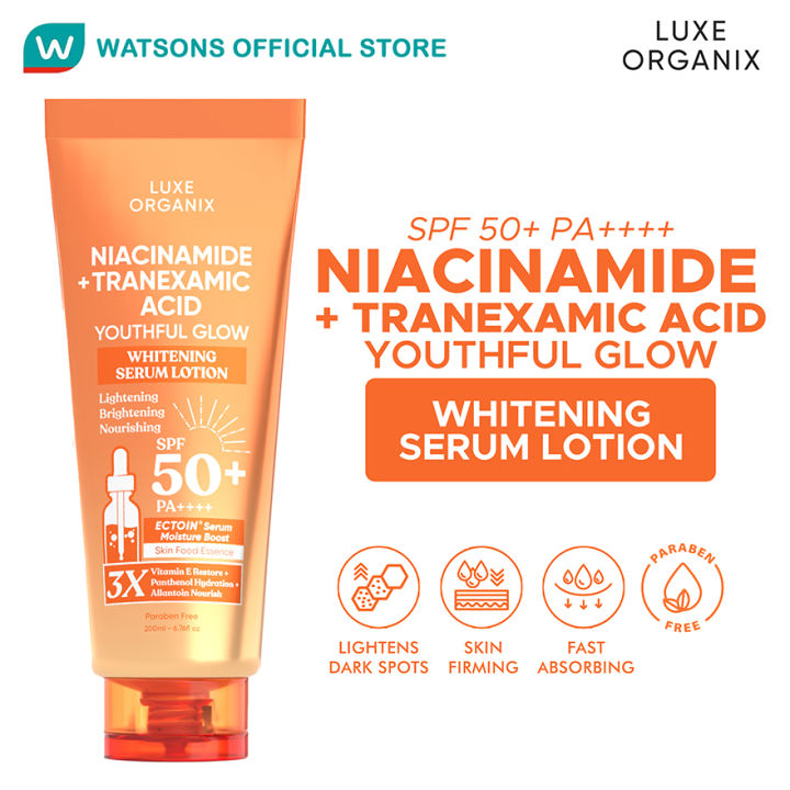 LUXE ORGANIX Niacinamide + Tranexamic Acid Youthful Glow Whitening Serum Lotion