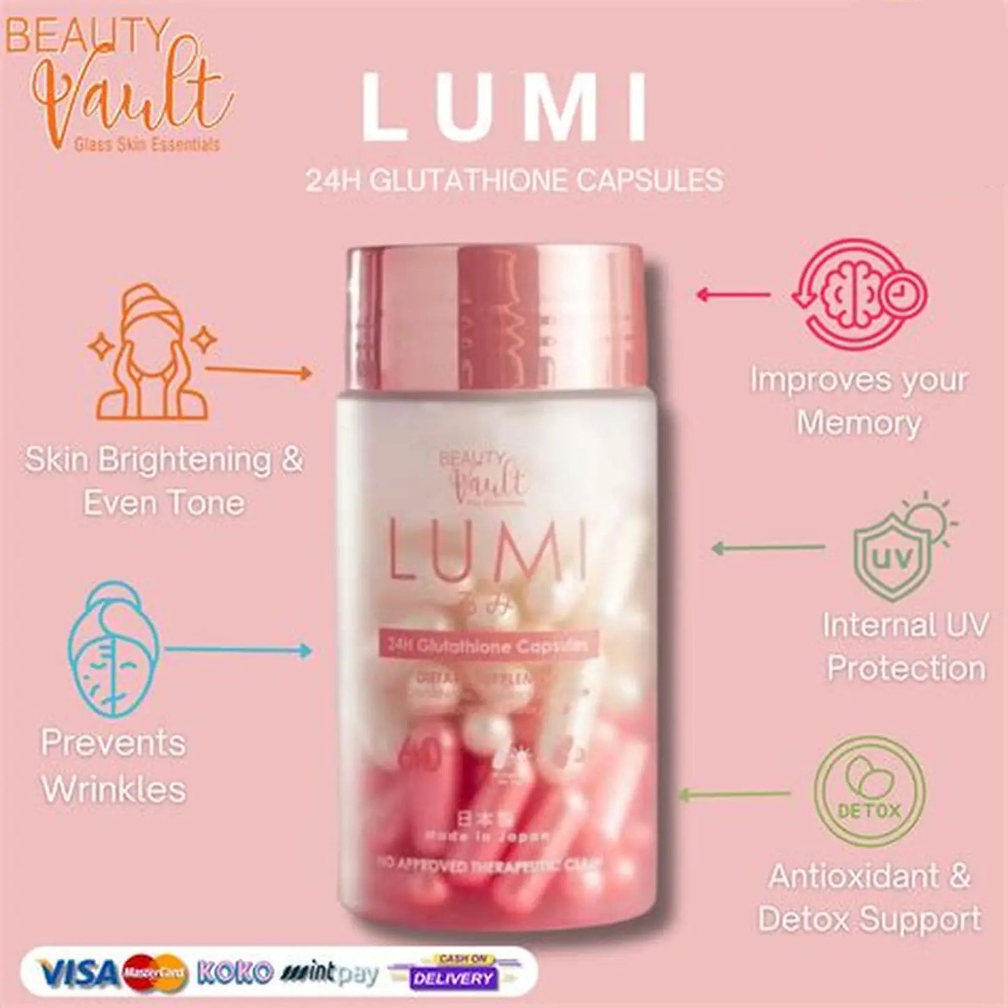 Beauty Vault Lumi 24H Glutathione 60 Capsules