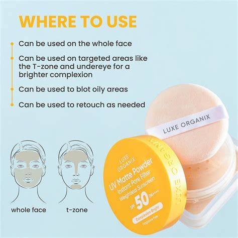 Luxe Organix UV Matt Powder Instant Pore Filter Sunscreen Complexion Bright SPF50 PA++++ 15g