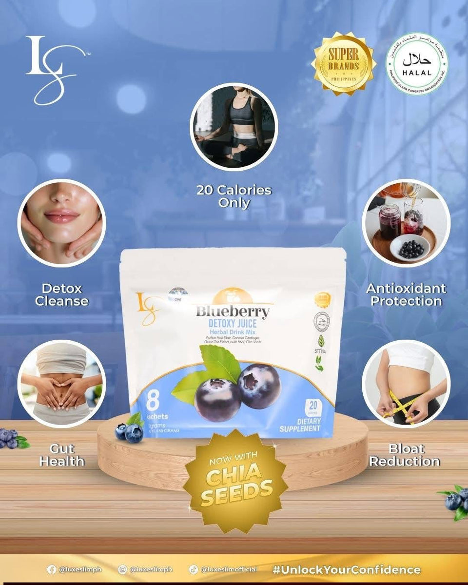 Luxe Slim Blueberry Detoxy Juice Herbal Drink Mix 8 sachets