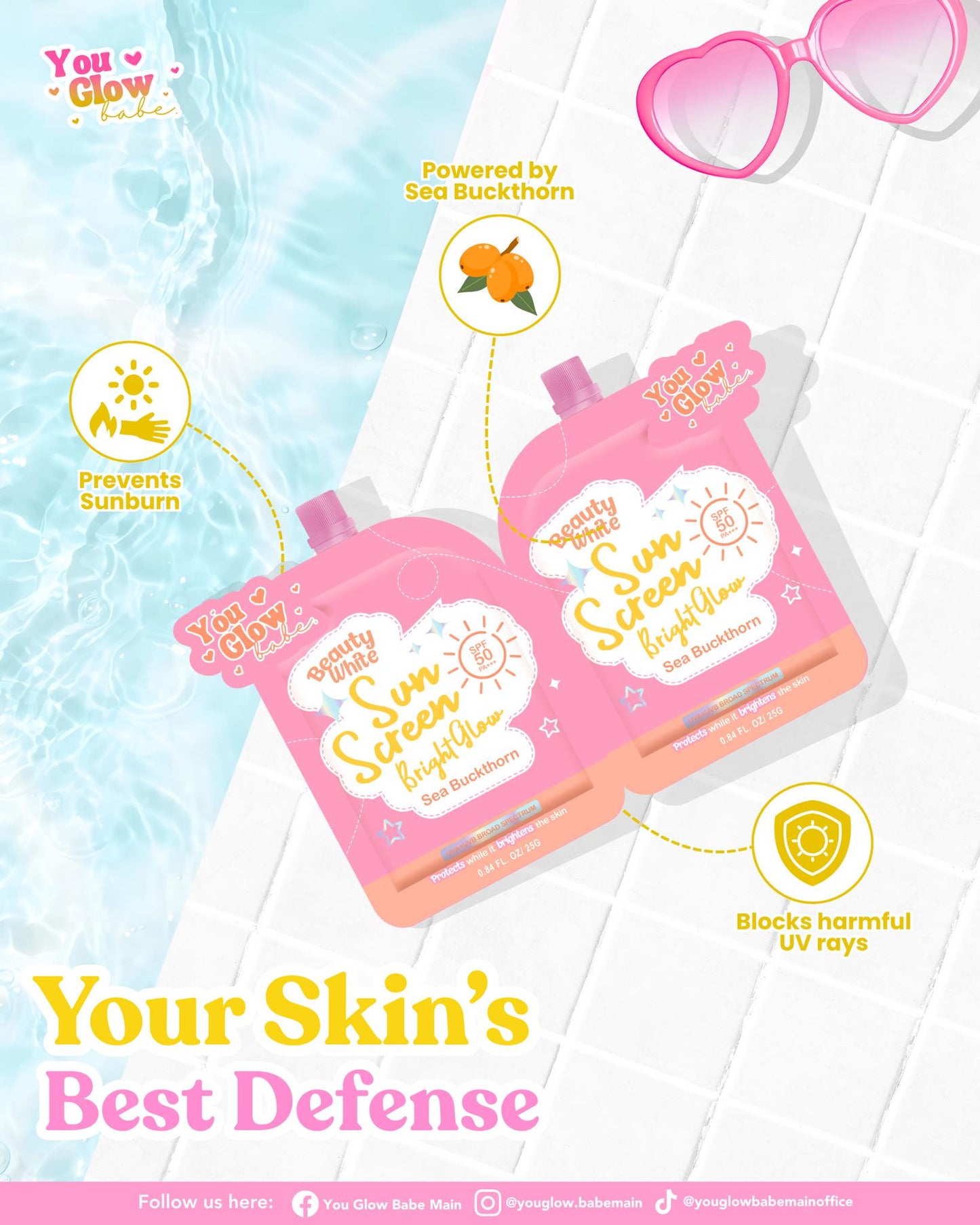 You Glow Babe Beauty White Sunscreen Bright Glow SPF 50 PA+++ TWIN Pack