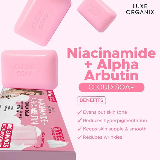 Luxe Organix Niacinamide + Alpha Arbutin Cloud Soap 3 x 80g (Eco Bundle pack)