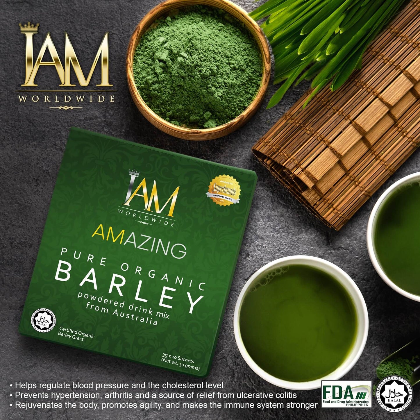 IAM Worldwide Amazing Pure Organic BARLEY Powdered drink mix 10 sachets