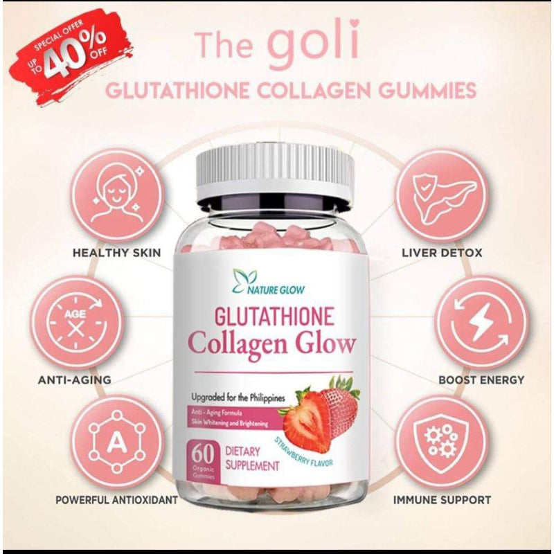 NATURE GLOW GLUTATHIONE COLLAGEN GLOW 60 ORGANIC GUMMIES