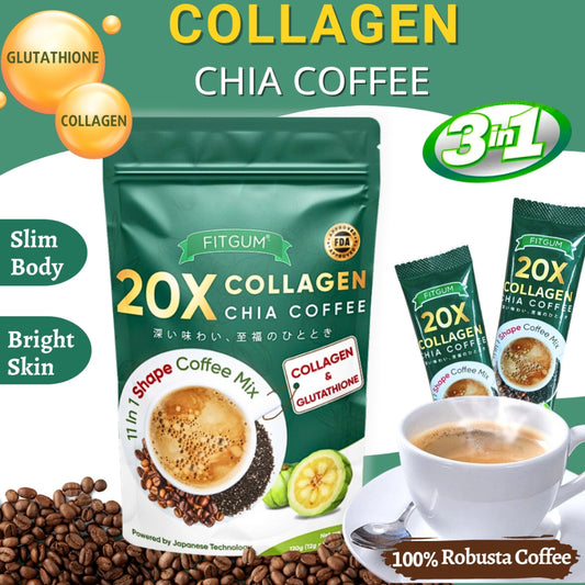 Fitgum 20X Collagen Chia Coffee Drink With Glutathione