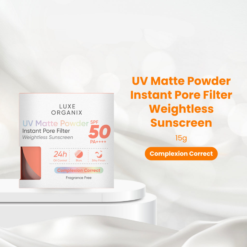 Luxe Organix UV Matt Powder Instant Pore Filter Sunscreen Complexion Correct SPF50 PA++++ 15g