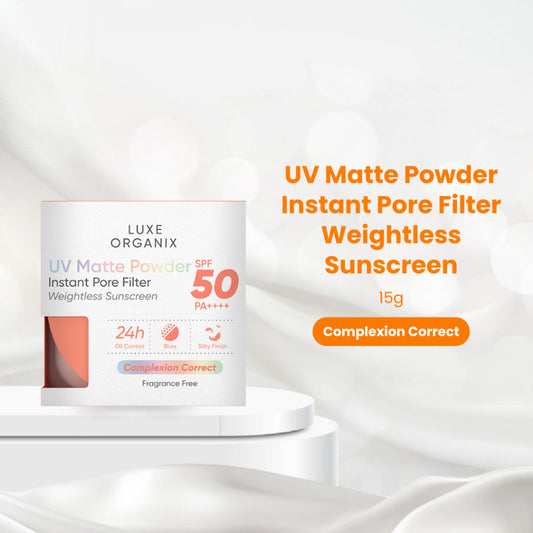 Luxe Organix UV Matt Powder Instant Pore Filter Sunscreen Complexion Correct SPF50 PA++++ 15g