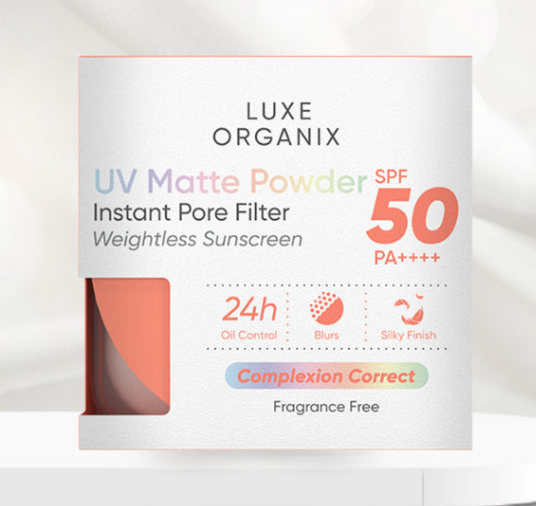 Luxe Organix UV Matt Powder Instant Pore Filter Sunscreen Complexion Correct SPF50 PA++++ 15g