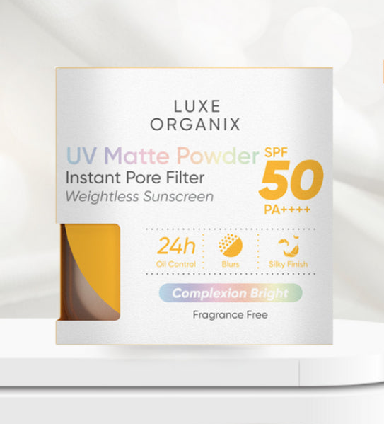 Luxe Organix UV Matt Powder Instant Pore Filter Sunscreen Complexion Bright SPF50 PA++++ 15g
