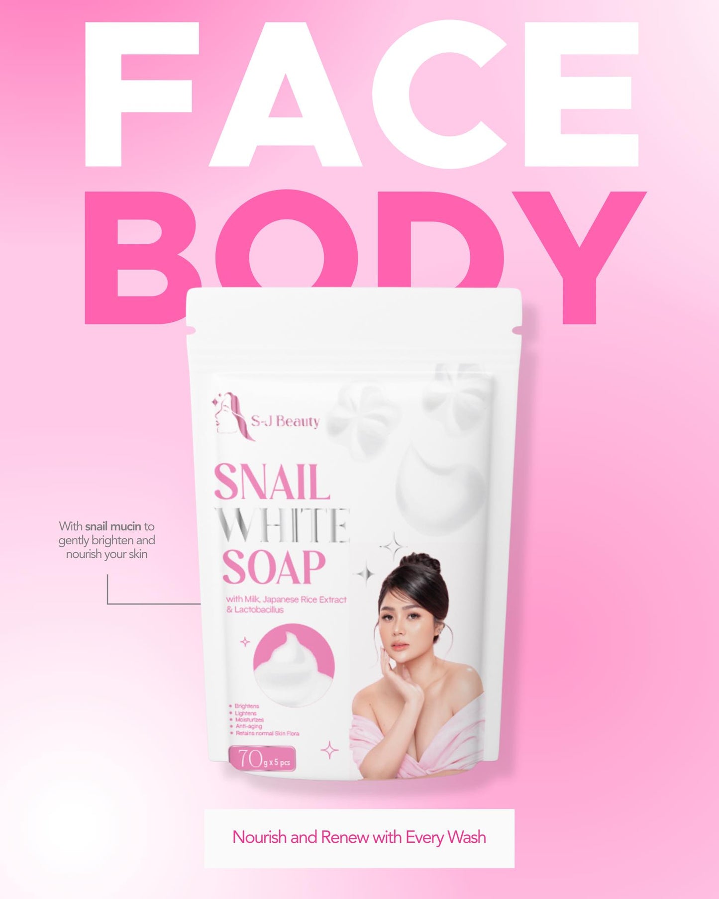 S&J Beauty Snail White Soap 70g x 5pcs