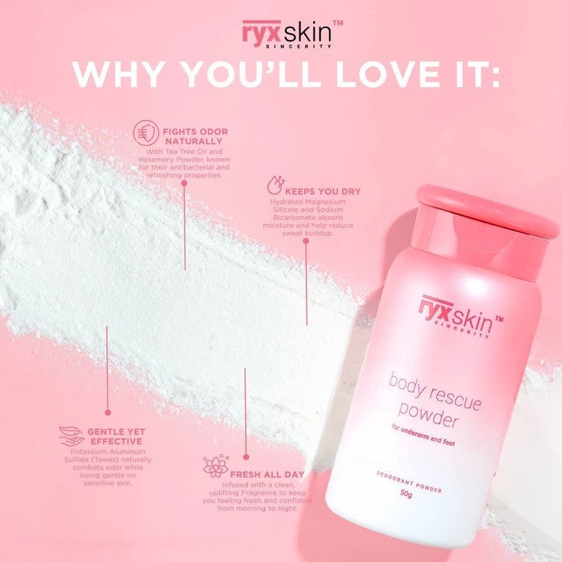 RyxSkin Body Rescue Powder For Underarm and Foot Deodorant Powder 50g
