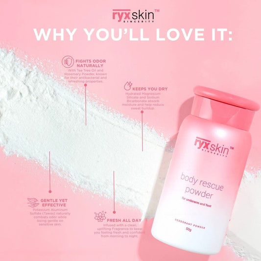 RyxSkin Body Rescue Powder For Underarm and Foot Deodorant Powder 50g
